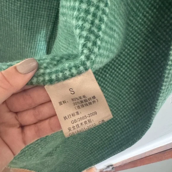 Vintage Wool Blend Green Houndstooth Coat Longline Oversized Minimalist Chic Si - Picture 4 of 6